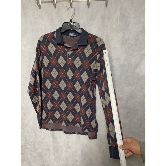 VTG Polo Ralph Lauren Polo Shirt Men L Argyle Golf Rhombus AOP Geometric USA 90s - Picture 4 of 7